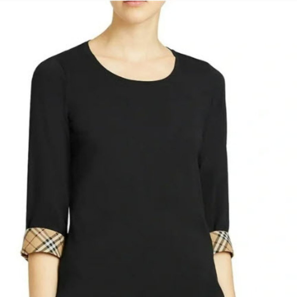 BNWT Burberry London Lohit black Nova Check 3/4 sleeve tee